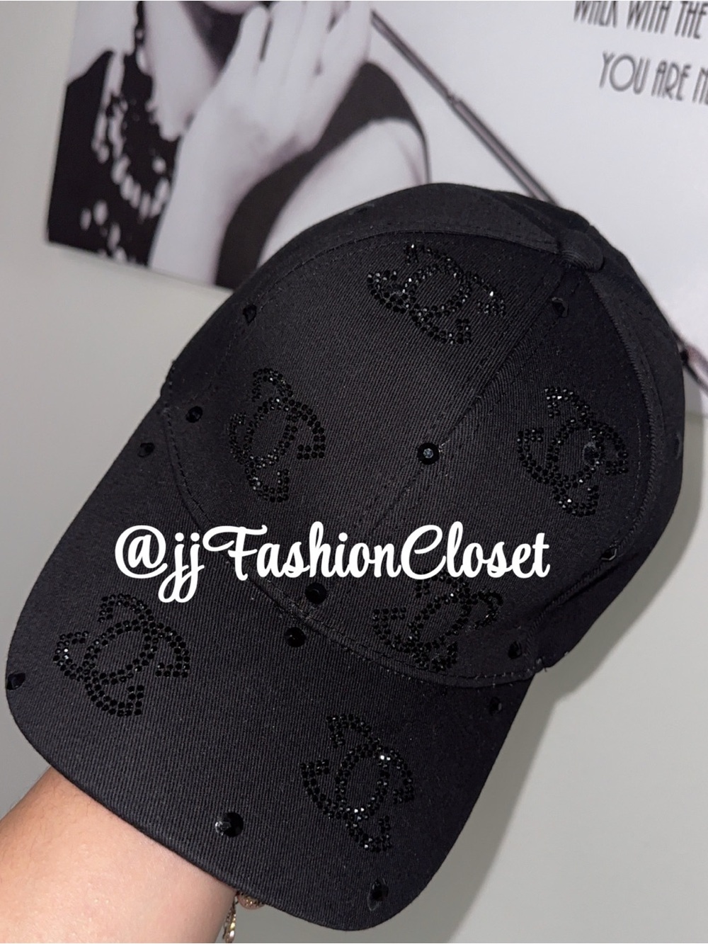 NWOT Black Crystal Embellished Baseball Cap - Unknown Brand